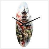Asian Art Serene Pagoda IV - Asymmetric Metal Wall Clock