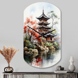 Asian Art Serene Pagoda IV - Asymmetric Metal Wall Clock