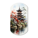 Asian Art Serene Pagoda IV - Asymmetric Metal Wall Clock