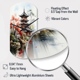 Asian Art Serene Pagoda IV - Asymmetric Metal Wall Clock