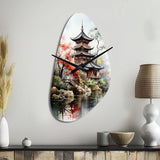 Asian Art Serene Pagoda IV - Asymmetric Metal Wall Clock