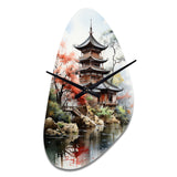 Asian Art Serene Pagoda IV - Asymmetric Metal Wall Clock