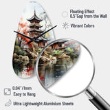 Asian Art Serene Pagoda IV - Asymmetric Metal Wall Clock