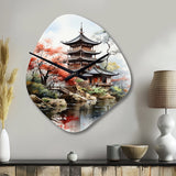 Asian Art Serene Pagoda IV - Asymmetric Metal Wall Clock