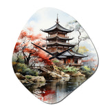 Asian Art Serene Pagoda IV - Asymmetric Metal Wall Clock