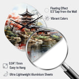 Asian Art Serene Pagoda IV - Asymmetric Metal Wall Clock