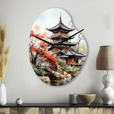 Asian Art Serene Pagoda IV - Asymmetric Metal Wall Clock