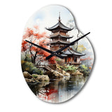 Asian Art Serene Pagoda IV - Asymmetric Metal Wall Clock