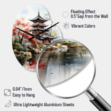 Asian Art Serene Pagoda IV - Asymmetric Metal Wall Clock
