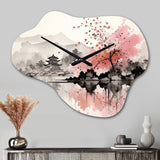 Asian Art Sumi Lake III - Asymmetric Metal Wall Clock