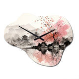 Asian Art Sumi Lake III - Asymmetric Metal Wall Clock
