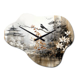 Asian Art Sumi Bird Serenity I - Asymmetric Metal Wall Clock