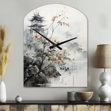 Asian Art Sumi Bird Serenity XIV - Asymmetric Metal Wall Clock