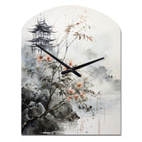 Asian Art Sumi Bird Serenity XIV - Asymmetric Metal Wall Clock