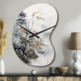 Asian Art Sumi Bird Serenity XIV - Asymmetric Metal Wall Clock