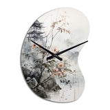 Asian Art Sumi Bird Serenity XIV - Asymmetric Metal Wall Clock