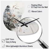 Asian Art Sumi Bird Serenity XIV - Asymmetric Metal Wall Clock