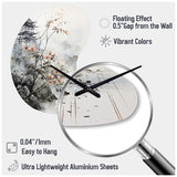 Asian Art Sumi Bird Serenity XIV - Asymmetric Metal Wall Clock