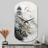 Asian Art Sumi Bird Serenity XIV - Asymmetric Metal Wall Clock