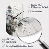 Asian Art Sumi Bird Serenity XIV - Asymmetric Metal Wall Clock
