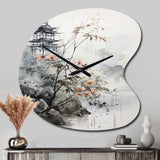 Asian Art Sumi Bird Serenity XIV - Asymmetric Metal Wall Clock