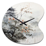 Asian Art Sumi Bird Serenity XIV - Asymmetric Metal Wall Clock