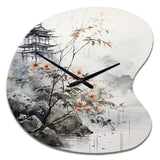 Asian Art Sumi Bird Serenity XIV - Asymmetric Metal Wall Clock