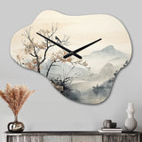 Asian Art Sumi Bird Serenity XVI - Asymmetric Metal Wall Clock