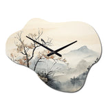 Asian Art Sumi Bird Serenity XVI - Asymmetric Metal Wall Clock