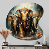 Asian Art Thai Elephants X - Asymmetric Metal Wall Clock