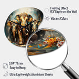 Asian Art Thai Elephants X - Asymmetric Metal Wall Clock