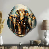 Asian Art Thai Elephants X - Asymmetric Metal Wall Clock