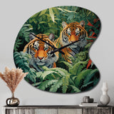 Asian Art Tigers In Jungle VI - Asymmetric Metal Wall Clock