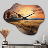 Barn Scenery At Dusk IV - Asymmetric Metal Wall Clock