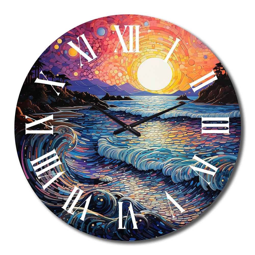 Colorful Beach Landscape II - Coastal Metal Wall Clock