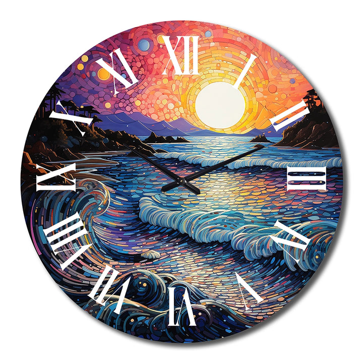 Colorful Beach Landscape II - Coastal Metal Wall Clock