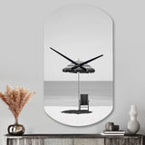 Black And White Minimalism Beach Photo II - Asymmetric Metal Wall Clock