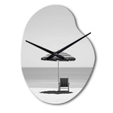 Black And White Minimalism Beach Photo II - Asymmetric Metal Wall Clock