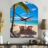 Beach Pink Beach Chairs - Asymmetric Metal Wall Clock