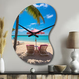 Beach Pink Beach Chairs - Asymmetric Metal Wall Clock