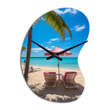 Beach Pink Beach Chairs - Asymmetric Metal Wall Clock