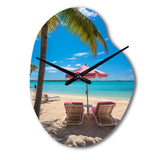 Beach Pink Beach Chairs - Asymmetric Metal Wall Clock