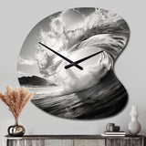 Black And White Wave Photo I - Asymmetric Metal Wall Clock