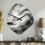 Black And White Wave Photo I - Asymmetric Metal Wall Clock