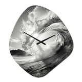 Black And White Wave Photo I - Asymmetric Metal Wall Clock