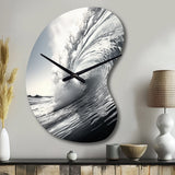 Black And White Wave Photo II - Asymmetric Metal Wall Clock