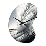 Black And White Wave Photo II - Asymmetric Metal Wall Clock