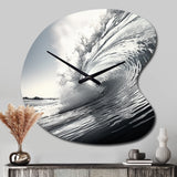 Black And White Wave Photo II - Asymmetric Metal Wall Clock