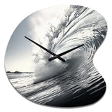 Black And White Wave Photo II - Asymmetric Metal Wall Clock
