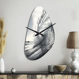 Black And White Wave Photo II - Asymmetric Metal Wall Clock